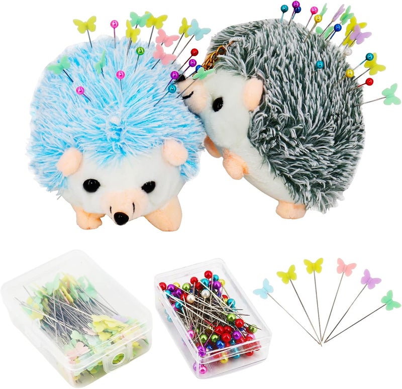 SolidGnik 2 Hedgehog Sewing Pincushion with 200 Pieces Sewing Pins Set for Sewing DIY Projects - Image 1